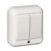 Прима Бел Выключатель двухклавишный наружный с индикацией 250В 6А