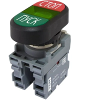 Кнопка двойная MPD4-11G (зеленая/красная) (LED) в сборе d22мм/220В (ПУСК/СТОП) линза зеленая TDM