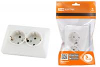 Розетка двойная 2П+З с защ. шт. 16А 250В белая "Ильмень" TDM