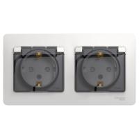 GLOSSA Бел Розетка 2-местная с/з, со шторками с крышкой, 16А, IP44