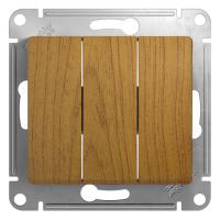 GLOSSA Дерево дуб Выключатель 3-клавишный, сх.3, 10АХ, механизм