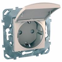 UNICA Беж Розетка с з/к со шторками (винт. зажим) с крышкой