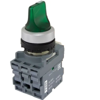 Переключатель на 2 положения с фиксацией M2SS1-21G короткая ручка(LED) d22мм/220B 1з+1р ЗЕЛЕНЫЙ TDM