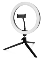 Лампа кольцевая светодиодная 26 см, 12 Вт, 2700-6400 К, штатив наст., диммер, USB, TDM_sale