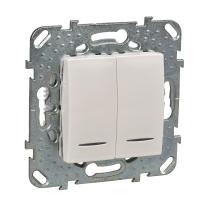 UNICA Беж Переключатель 2-клавишный, 2 модуля, с подсветкой, 2 х сх. 6а