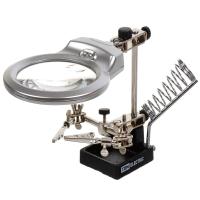 Держатель для пайки многофункциональный ДПМ, 2 зажима "крокодил", лупа с LED подсв., 3хААА, "Алмаз"