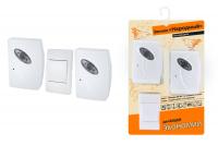 Звонок беспроводной на батарейках "народный" ЗББ-Н-21/1-32М (32 мелодии, кнопка IP30, 2х1,5В АА, 2 з