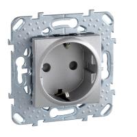 UNICA Алюм Розетка с з/к со шторками (винт. зажим)