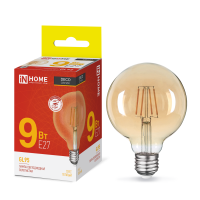 Лампа светодиодная LED-GL-95-deco gold 9Вт 230В Е27 3000К 1040Лм золотистая IN HOME