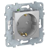 UNICA NEW Алюм Розетка с заземлением,со шторками,с быстрозажимными клеммами