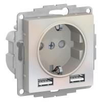 AtlasDesign Жемчуг Розетка 16А c 2 USB A+A, 5В/2,4А, 2х5В/1,2А, механизм,