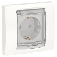 UNICA NEW Бел Розетка с/з со шторками, с крышкой, IP44	