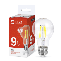 Лампа светодиодная LED-A60-deco 9Вт 230В Е27 4000К 1040Лм прозрачная IN HOME