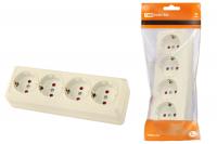 Розетка 4-х местная горизонтальная 2П+3 открытой установки IP20 16A с з/ш сл. кость "Ладога"