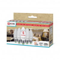 Лампа светодиодная LED-СВЕЧА-eco 5Вт 230В Е27 4000К 375Лм (5шт в упаковке) IN HOME