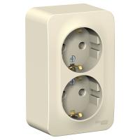 BLANCA Молочный О/У Розетка 2-ая с/з без шторок 16А, 250В, изолир. пластина