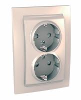 UNICA Беж Розетка двойная с з/к со шторками с рамкой