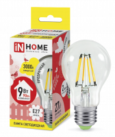 Лампа светодиодная LED-A60-deco 9Вт 230В  Е27 3000К 810Лм прозрачная IN HOME
