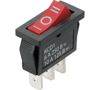 Клавишный переключатель KCD1-103 250В AC/DC,1P,6А,(3с),ON-OFF-ON с нейтралью,черн.корп.,красн.клав.