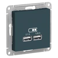 AtlasDesign Изумруд Розетка USB A+A, 5В/2,1 А, 2х5В/1,05 А, механизм