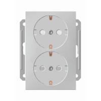 Розетка W59 2-ая с заземл.со шторк.скрыт.уст.Бел
