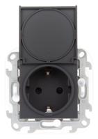 Simon 24 Графит Розетка 2К+3 IP44 с крышкой и защитными шторками Push&Go