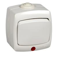 Рондо IP44 О/У Бел Переключатель1-клавишный с подсветкой 6А, 250В