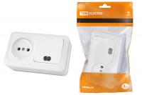 Блок комбинированный выключатель 1-кл. с подсветкой10А+розетка 2П 10А 250В IP20 белый "Ладога" TDM