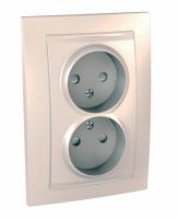 UNICA Беж Розетка двойная, со шторками, без заземления