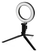 Лампа кольцевая светодиодная 16 см, 6 Вт, 2700-6400 К, штатив наст., диммер, USB, TDM_sale