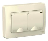 BLANCA Молочный С/У Розетка 2-я с/з со шторками, с крышками 16А 250В IP44