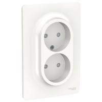 UNICA NEW Бел Розетка двойная, со шторками, без заземления, винт. зажим.