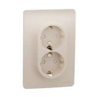 UNICA NEW Беж Розетка с/з двойная, со шторками, винт. зажим.