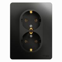 GLOSSA Антрацит Розетка 2-ая с/з, 16А, в сборе