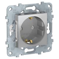 UNICA NEW Алюм Розетка с заземлением, без шторок, винт. зажим, 16 А, 250 В