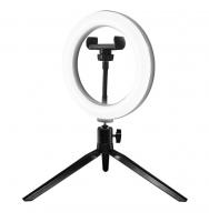 Лампа кольцевая светодиодная 26 см, 12 Вт, 2700-6400 К, штатив наст., диммер, USB, TDM