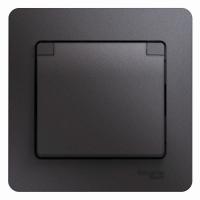 GLOSSA Графит Розетка с/з со шторками с крышкой,IP20,16А, 250В, в сборе