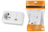 Блок комбинированный выключатель 2-кл.10А с подсветкой+розетка2П+З 16А250В IP20 белый "Ладога" TDM