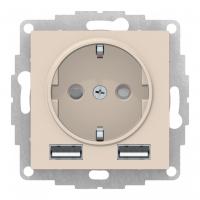 AtlasDesign Беж Розетка 16А c 2 USB A+A, 5В/2,4А, 2х5В/1,2А, механизм,
