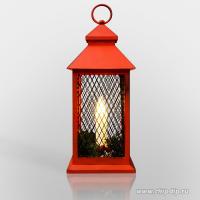 Декоративный фонарь со свечкой, красный корпус, размер 13.5х13.5х30,5 см Теплый Белый NEON-NIGHT