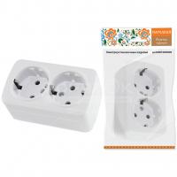Розетка двойная 2П+3 открытой установки IP20 16А, белая "Дача" Народная TDM