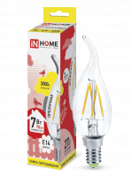 Лампа светодиодная LED-СВЕЧА НА ВЕТРУ-deco 7Вт 230В Е14 3000К 630Лм прозрачная IN HOME