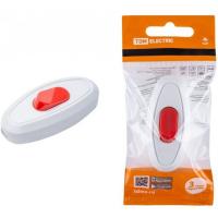 Выключатель на шнур 6А 250В белый с красной кнопкой TDM