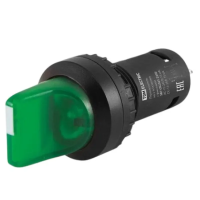 Переключатель на 2 положения с фиксацией SB7-CK2365-24V короткая ручка(LED) d22мм 1з+1р зеленый TDM
