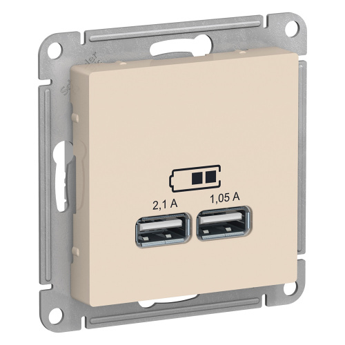 AtlasDesign Беж Розетка USB, 5В, 1 порт x 2,1 А, 2 порта х 1,05 А, механизм