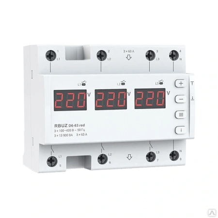 Трехфазное реле напряжения RBUZ D6-40 red