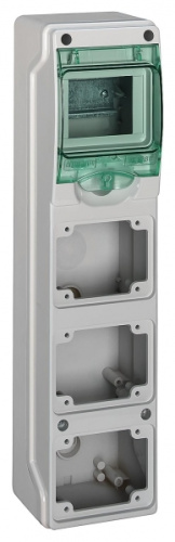 KAEDRA Корпус навесной серый 1 ряд 4 модулей пластик 392x98x98.5мм IP65 c DIN-рейкой