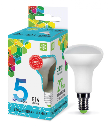 Лампа светодиодная LED-R50-standard 5Вт 230В Е14 4000К 450Лм ASD