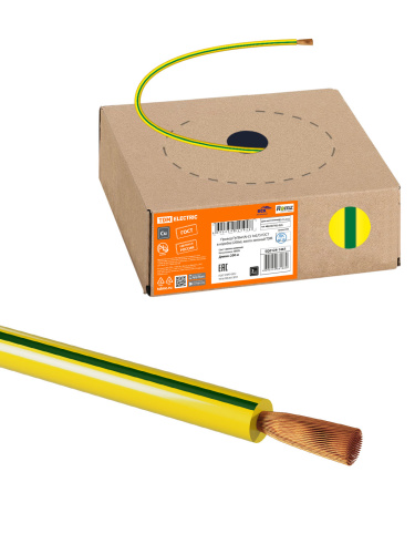 Провод ПуГВнг(А)-LS 1х0,75 ГОСТ в коробке (200м), желто-зеленый TDM