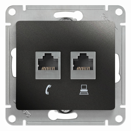 GLOSSA Антрацит Розетка 2-ая компьютерная RJ45+RJ45, кат.5E, механизм